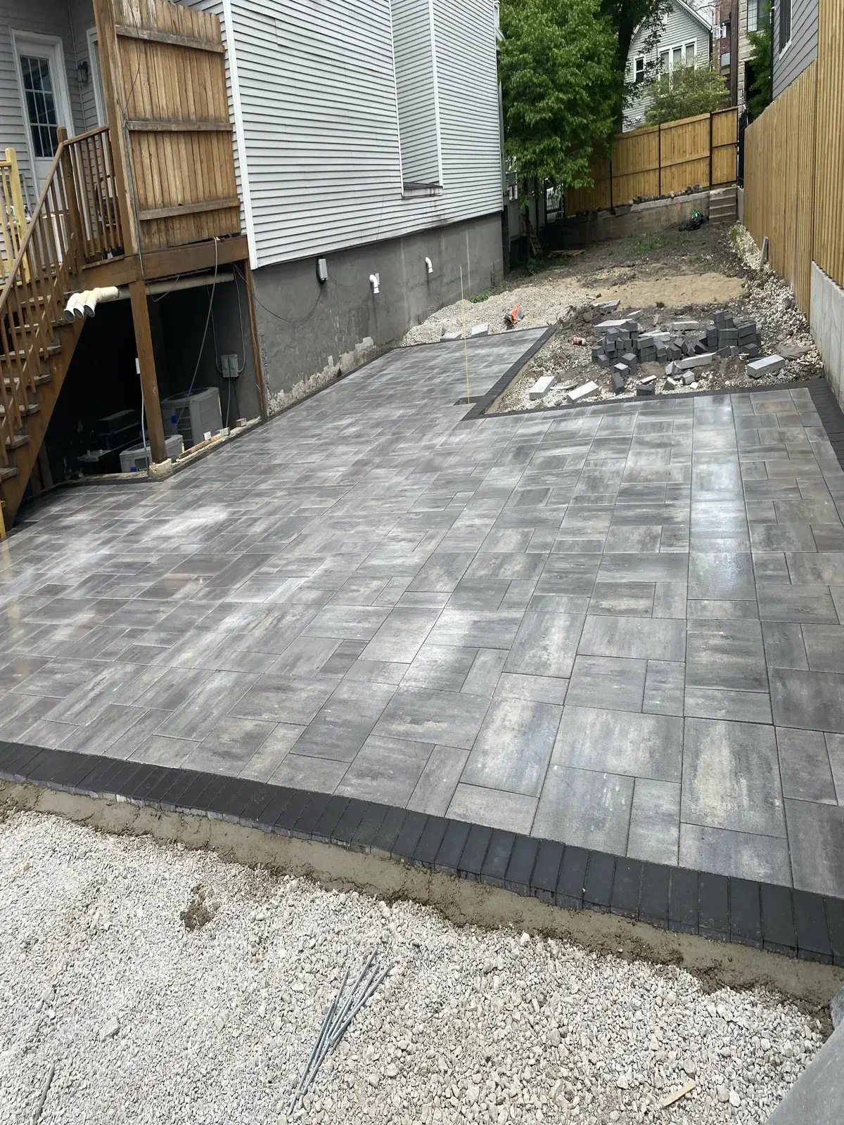 Gray paver patio backyard