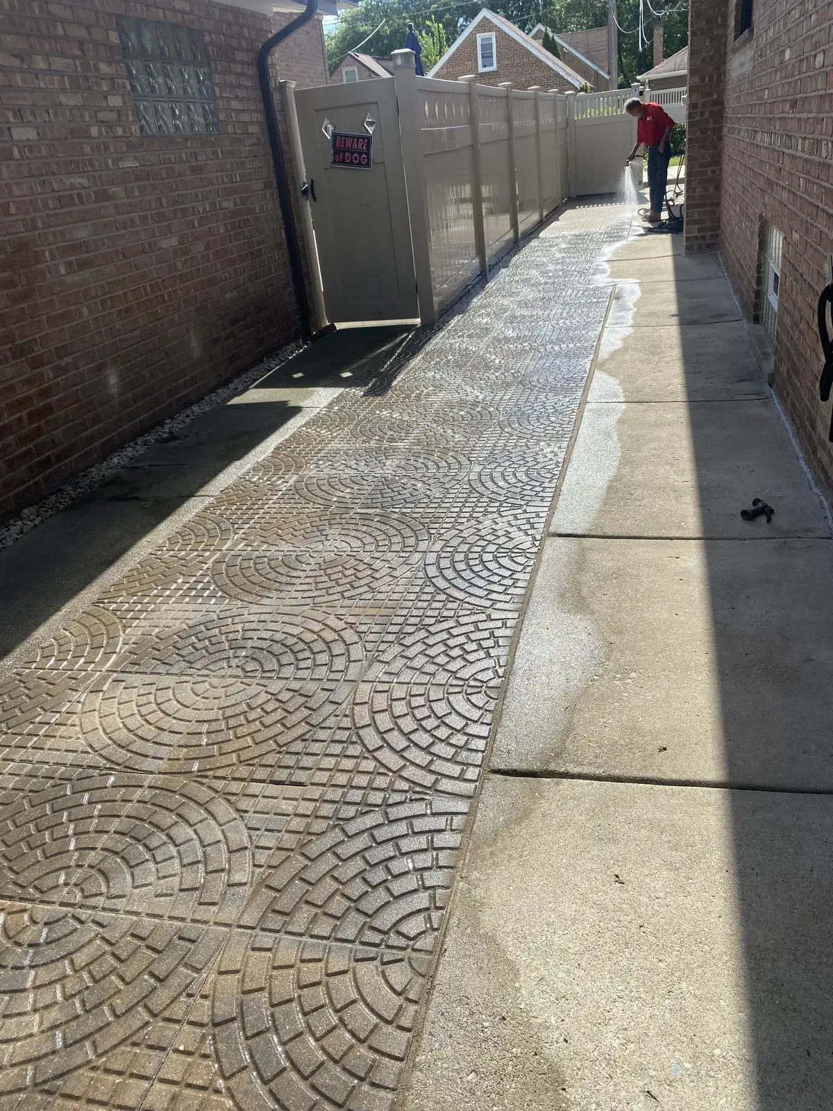 Stone walkway cleaning